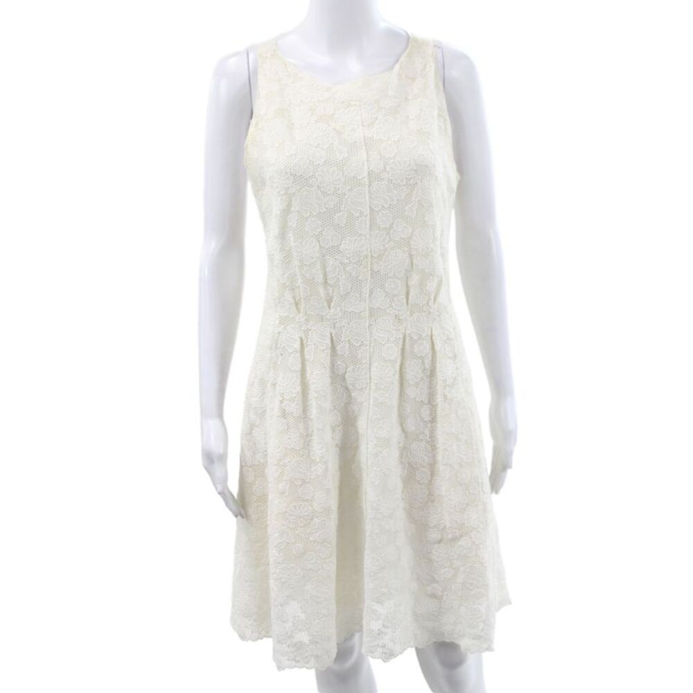 Nina Ricci Womens Ivory Fit & Flare Dress Sleeveless Round Neck Cotton Size 42